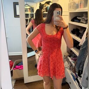 Kimchi Blue Vibrant Coral Lace Mini Dress